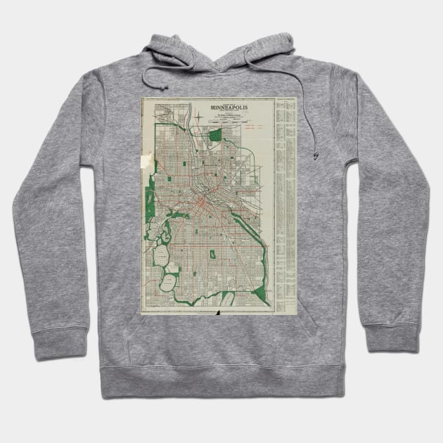 Vintage Map of Minneapolis Minnesota (1921) Hoodie by Bravuramedia